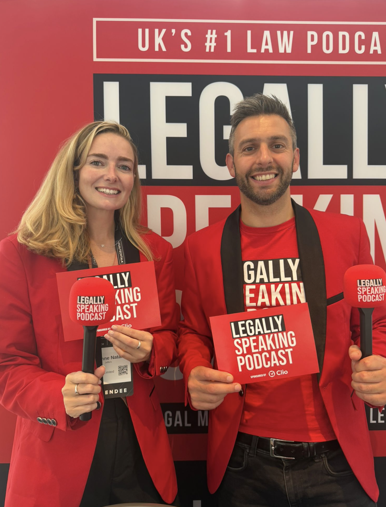 SJ with Rob Hanna at the Legally Speaking Podcast stand at LegalTechTalk 2026