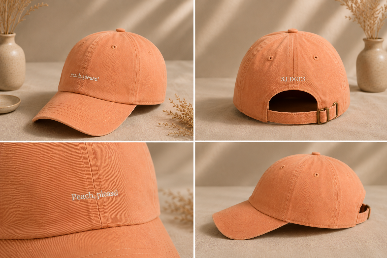 Peach please cap - SJ DOES branded baseball cap in peach with embroidered text